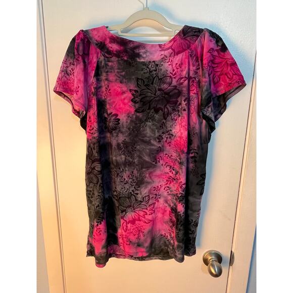 VTG Y2K Fairy Grunge Blouse 18/20W Pink Black Floral Velvet Burnout Whimsigoth - Picture 4 of 7